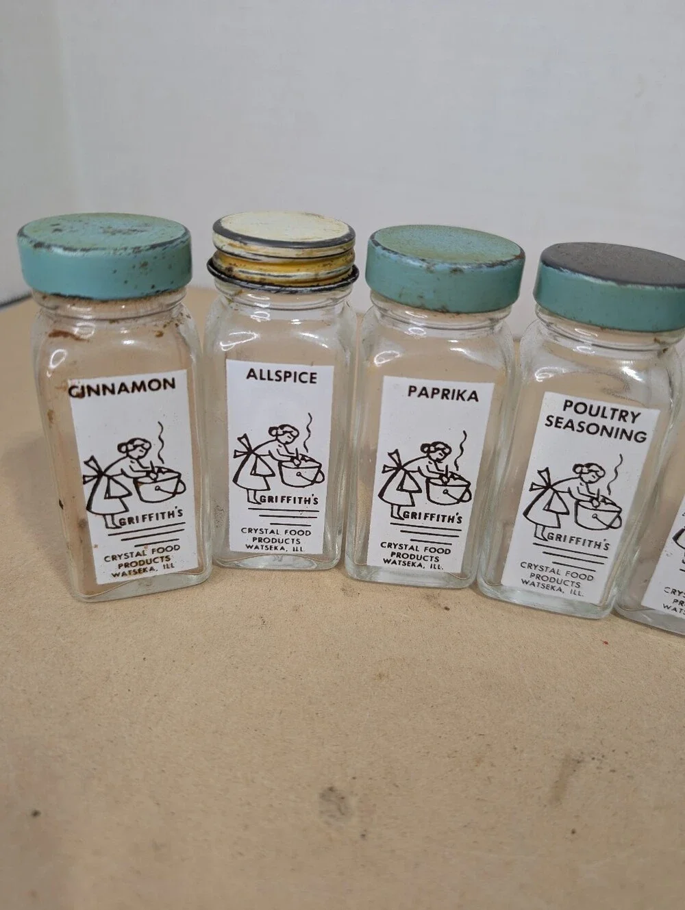 Lot Of 7 Vintage Griffiths Crystal Food Glass Spice Glasses Jars Clear Glass